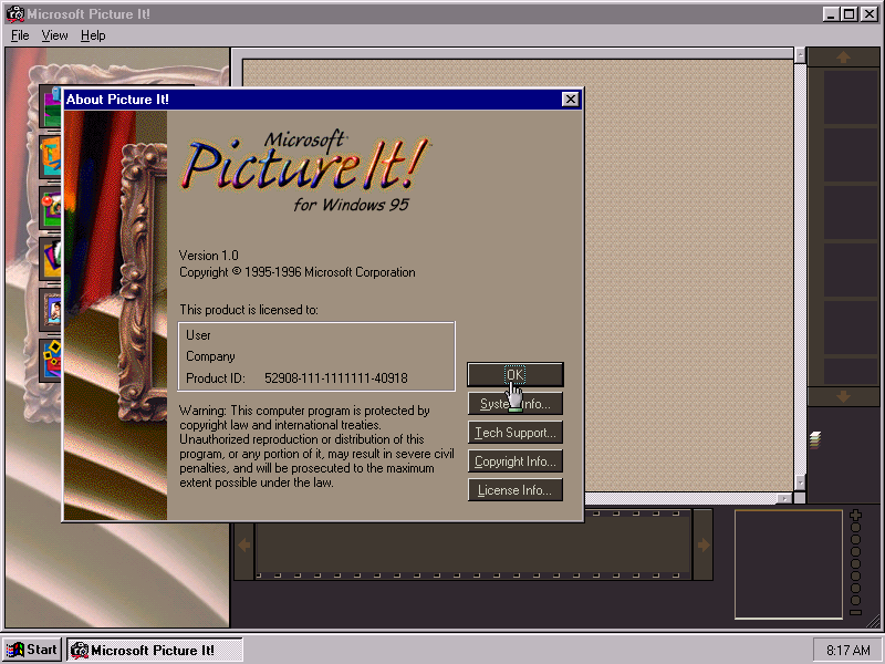 Microsoft PictureIt 1.0 - About